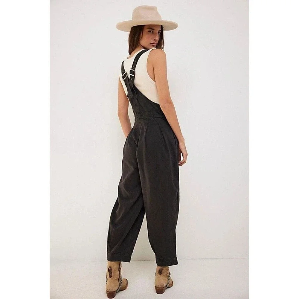 Free People We The Free Felix Tapered Overalls Jumpsuit Pinafore Black S 288031